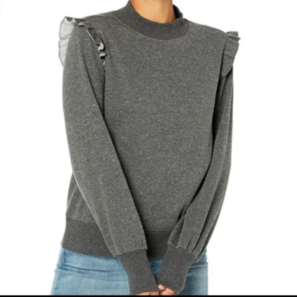 Womens Goodthreads Charcoal Gray Mock Neck Heritage Ruffled Sweatshirt Top XS
